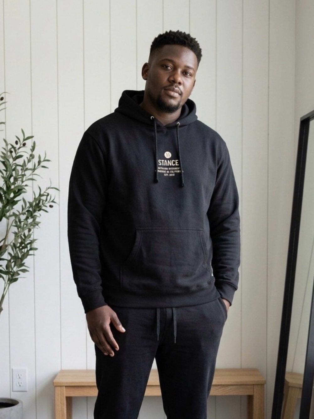 Stance Black Fleece Pullover Hoodie Men's Logo Hooded Drawstring Pockets